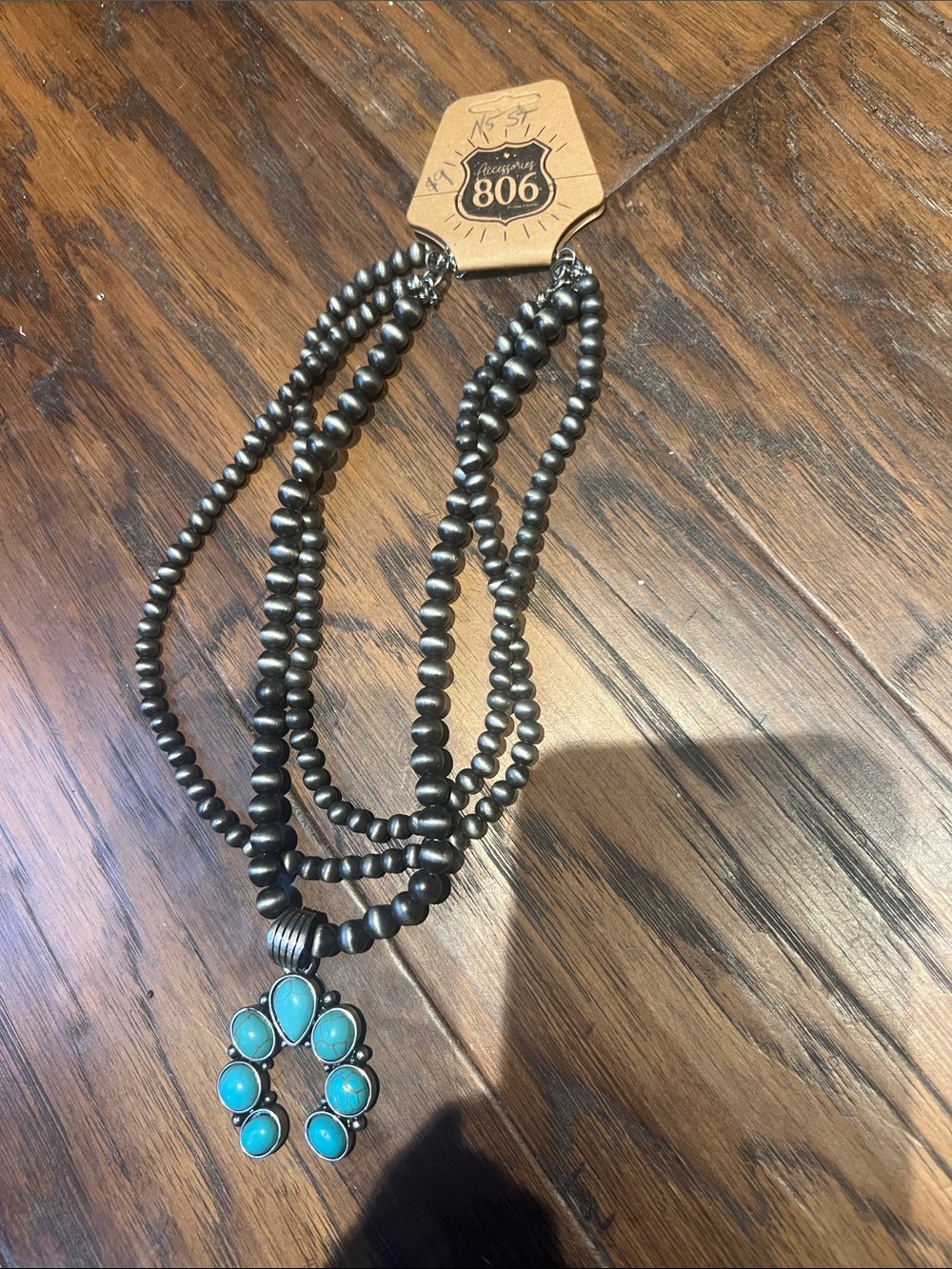 PINK PANACHE Turquoise Pendant Triple-Row Navaho Beaded Necklace NWT